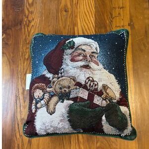 Vintage Mohawk Jolly Old Santa Woven Tapestry Christmas Throw Pillow 18x18 USA